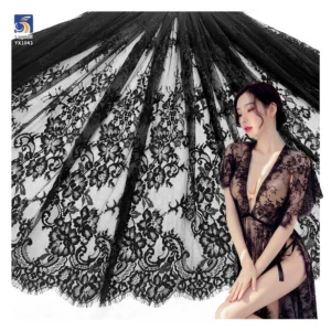YX1043 2026 Black Tulle Mesh Eyelash Lace Fabric Apparel-Dress Skirt Clothing Chantilly Eyelash Black Sexy Lace Fabric...