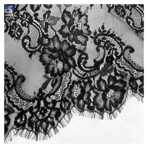 YX1043 2026 Black Tulle Mesh Eyelash Lace Fabric Apparel-Dress Skirt Clothing Chantilly Eyelash Black Sexy Lace Fabric...