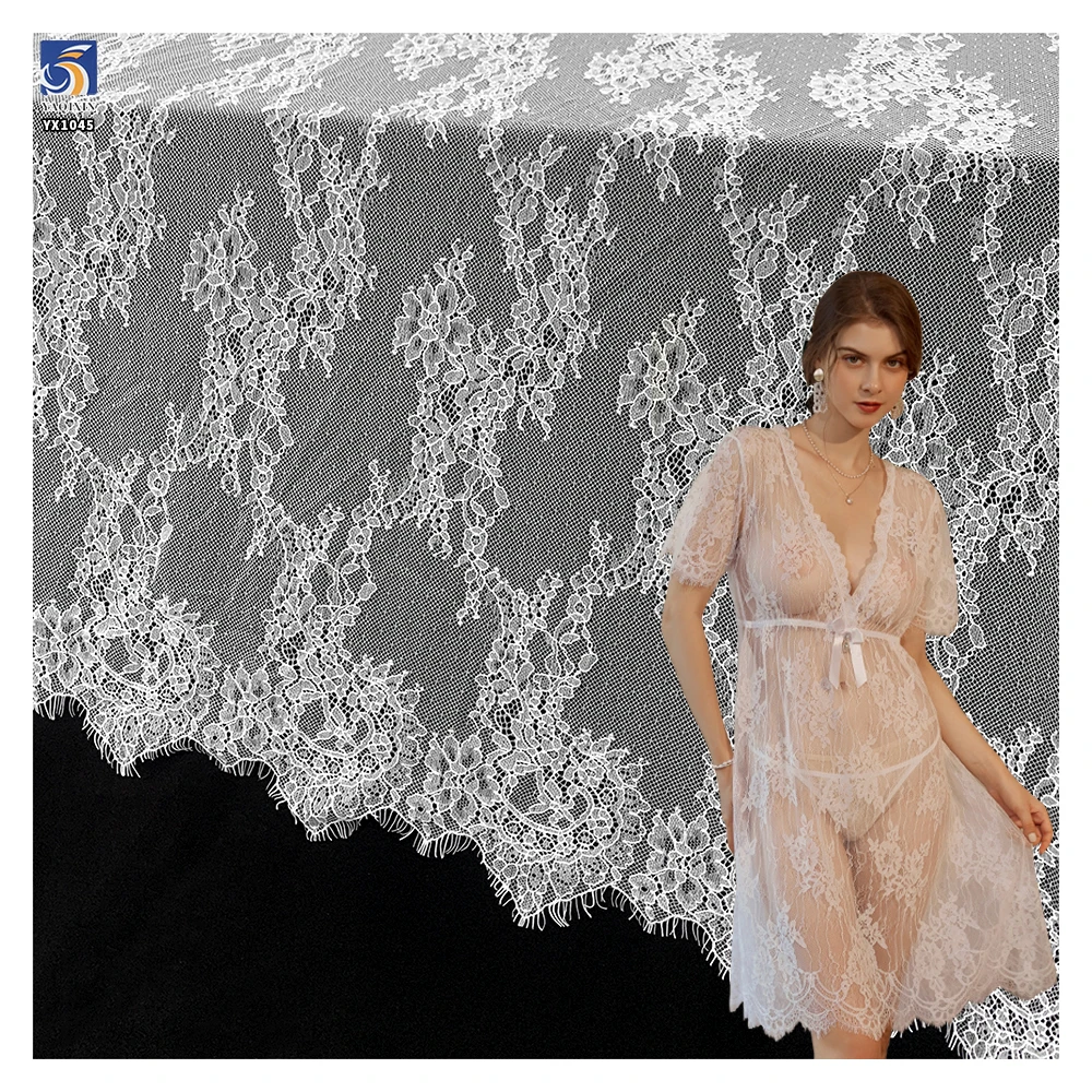 YX1045 Wholesale Cheap Plain Embroidery White Eyelash Lace Apparel Dress Fabrics Garments Home Textile Lace Fabric for Sales...