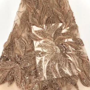 YX1051 Luxurious Lace Material Apricot Embroidery Beads Wedding Sequins Mesh Tulle Lace Fabrics for Evening Party Dresses...