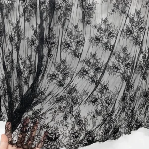 YX1053 Tulle Poly Black Eyelash Lace Fabric Ply Bone Thread Embroidery Flowers Custom Apparel-Sleepwear Eyelash Lace Fabrics...