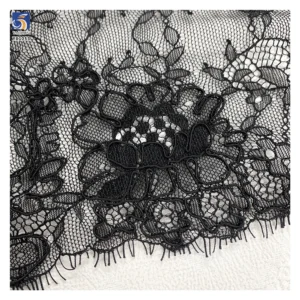 YX1053 Tulle Poly Black Eyelash Lace Fabric Ply Bone Thread Embroidery Flowers Custom Apparel-Sleepwear Eyelash Lace Fabrics...