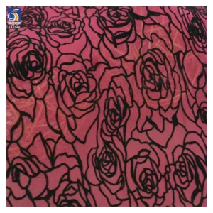 YX1066 Nylon/Spandex Elastic Mesh Women's Underwear Fabric Flocking Black Rose Flower 4 Way Stretch Flocked Tulle Fabric...