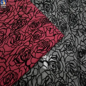 YX1066 Nylon/Spandex Elastic Mesh Women's Underwear Fabric Flocking Black Rose Flower 4 Way Stretch Flocked Tulle Fabric...