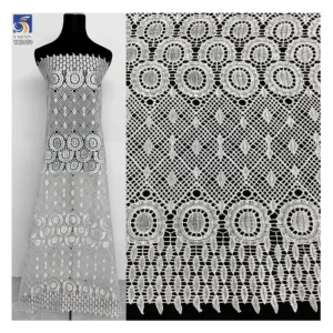 YX1070 220gsm White African Embroidery Lace Customized Fabrics Water-Soluble Woven Embroidered Florals White Lace Fabrics...