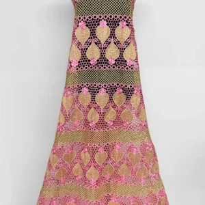 YX1076 High Quality Heavyweight 300gsm Pink Leaves Pattern Embroidered Water-Soluble Lace Fabric Ethnic Lace Fabric Textile...