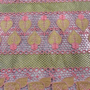 YX1076 High Quality Heavyweight 300gsm Pink Leaves Pattern Embroidered Water-Soluble Lace Fabric Ethnic Lace Fabric Textile...