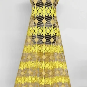 YX1080 Summer Sunflowers Yellow Embroidery Net Lace Fabric African Rich Bazin Ethnic Embroidery Water-Soluble Lace Fabrics...
