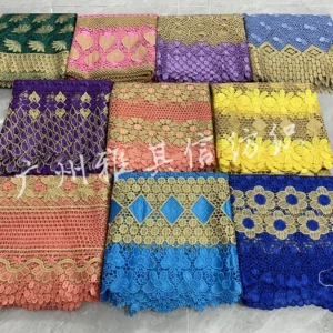 YX1080 Summer Sunflowers Yellow Embroidery Net Lace Fabric African Rich Bazin Ethnic Embroidery Water-Soluble Lace Fabrics...