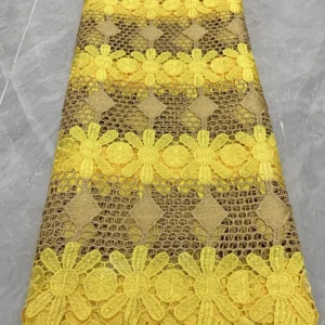 YX1080 Summer Sunflowers Yellow Embroidery Net Lace Fabric African Rich Bazin Ethnic Embroidery Water-Soluble Lace Fabrics...
