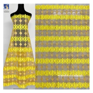 YX1080 Summer Sunflowers Yellow Embroidery Net Lace Fabric African Rich Bazin Ethnic Embroidery Water-Soluble Lace Fabrics...