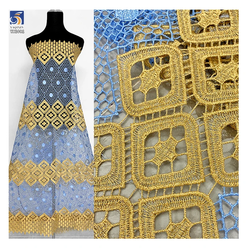 YX1081 Wholesale 300gsm Ghana Nigeria Africa Embroidered Poly Lace Fabric Wedding Ethnic Lace Fabrics Cheap Sell by Yards...