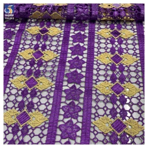 YX1082 Cheap Custom Purple Bazan Women's Ethnic Bridal Wedding Lace Embroidered Fabric Poly Water-Soluble Embroidery Lace...