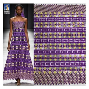 YX1082 Cheap Custom Purple Bazan Women's Ethnic Bridal Wedding Lace Embroidered Fabric Poly Water-Soluble Embroidery Lace...