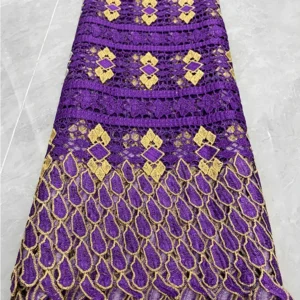 YX1082 Cheap Custom Purple Bazan Women's Ethnic Bridal Wedding Lace Embroidered Fabric Poly Water-Soluble Embroidery Lace...