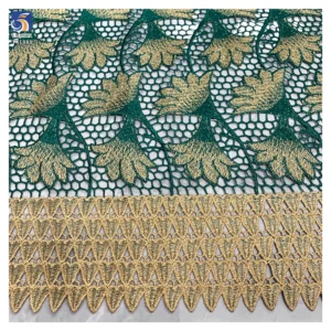 YX1083 2026 New 300gsm African Ethnic Embroidered Rich Bazin Fabric Water-Soluble Lace Embroidery Ethnic Africa Fabric Green...