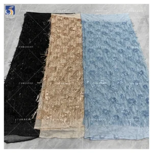 YX1088 300gsm Heavyweight Dress Tassel Sequin Net Fabric New European Knitted Poly Summer Skirt Tulle Sequin Fringe Fabrics...