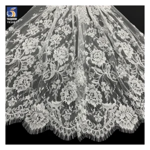 YX1091 High Quality White Lace Fabric 15 Yards Technology Heavyweight White Pearls Embroidered Flowers Eyelash Lace Fabrics...