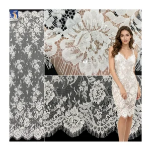 YX1091 High Quality White Lace Fabric 15 Yards Technology Heavyweight White Pearls Embroidered Flowers Eyelash Lace Fabrics...