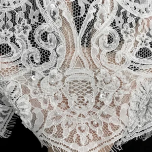 YX1093 15 Yards Handmade Bone Thread Crochet Lace Fabric 2026 African White Wedding Pearls Embroidered Eyelash Lace Fabric...