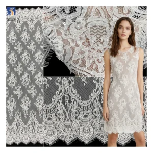 YX1093 15 Yards Handmade Bone Thread Crochet Lace Fabric 2026 African White Wedding Pearls Embroidered Eyelash Lace Fabric...