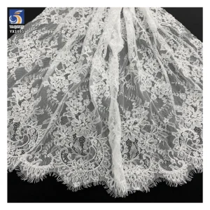 YX1095 Heavy Bridal Lace Fabric Beaded Luxury Fabric in White Polyester Bead Tube Pearl Embroidery Net Mesh Eyelash Lace...