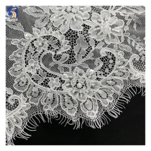 YX1095 Heavy Bridal Lace Fabric Beaded Luxury Fabric in White Polyester Bead Tube Pearl Embroidery Net Mesh Eyelash Lace...