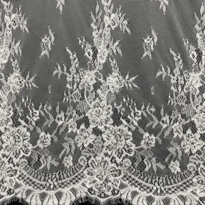 YX1096 Heavyweight White Mesh Bridal Wedding Dress Lace Fabric Pearls Woven Embroidery Italian Net Eyelash Lace Fabrics...