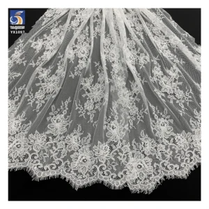 YX1097 300*150CM French Lace Fabric 15 Pieces Heavyweight Luxurious Wedding Dress Eyelash Lace Fabrics With 3D Pearl Beads...