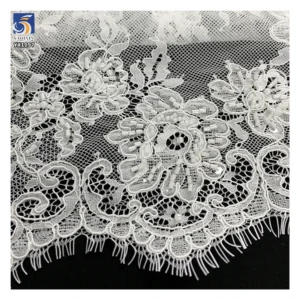 YX1097 300*150CM French Lace Fabric 15 Pieces Heavyweight Luxurious Wedding Dress Eyelash Lace Fabrics With 3D Pearl Beads...