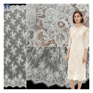YX1097 300*150CM French Lace Fabric 15 Pieces Heavyweight Luxurious Wedding Dress Eyelash Lace Fabrics With 3D Pearl Beads...