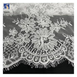 YX1098 High Quality Bridal African White Pearl 3D Lace Fabrics Eyelash Lace High-End Heavy Beads Luxurious Wedding Fabrics...