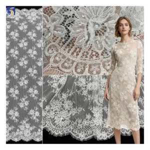 YX1098 High Quality Bridal African White Pearl 3D Lace Fabrics Eyelash Lace High-End Heavy Beads Luxurious Wedding Fabrics...