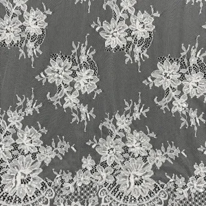 YX1098 High Quality Bridal African White Pearl 3D Lace Fabrics Eyelash Lace High-End Heavy Beads Luxurious Wedding Fabrics...
