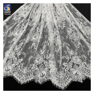 YX1104 300*150CM White Polyester Eyelashes Lace Fabric for Home Textiles High-End Hand-Sewn Bone Thread Beaded 3D Lace...
