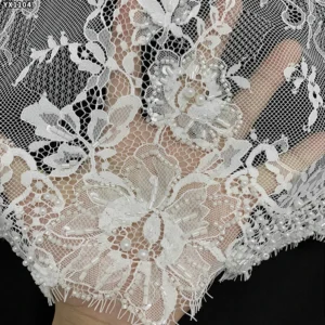 YX1104 300*150CM White Polyester Eyelashes Lace Fabric for Home Textiles High-End Hand-Sewn Bone Thread Beaded 3D Lace...