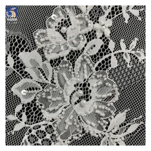 YX1104 300*150CM White Polyester Eyelashes Lace Fabric for Home Textiles High-End Hand-Sewn Bone Thread Beaded 3D Lace...