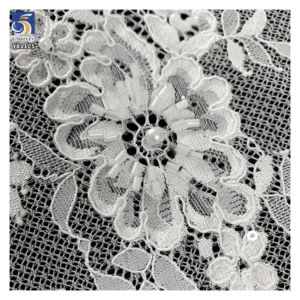 YX1105 African Elegant Wedding Lace Fabric Textile White Flower Embroidery Bead Tube Pearl 3D Eyelashes Lace Fabric...
