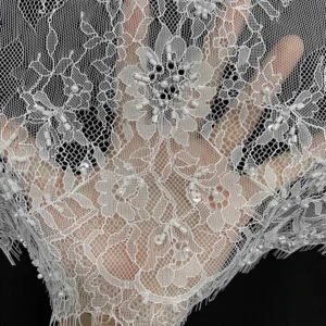YX1106 Luxurious Saudi Dubai Lace Fabric 15 Yards 3D Floral Pearls Embroidered Wedding Eyelash Mesh Net Lace Fabric White...