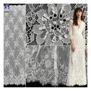YX1106 Luxurious Saudi Dubai Lace Fabric 15 Yards 3D Floral Pearls Embroidered Wedding Eyelash Mesh Net Lace Fabric White...