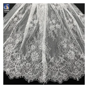 YX1106 Luxurious Saudi Dubai Lace Fabric 15 Yards 3D Floral Pearls Embroidered Wedding Eyelash Mesh Net Lace Fabric White...