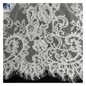 YX1107 Manufacturer Nigerian Eyelash Garment Lace Fabric Embroidered Florals Pearls Tulle Eyelash Lace Fabric for Clothing...