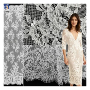 YX1107 Manufacturer Nigerian Eyelash Garment Lace Fabric Embroidered Florals Pearls Tulle Eyelash Lace Fabric for Clothing...