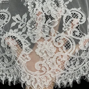YX1107 Manufacturer Nigerian Eyelash Garment Lace Fabric Embroidered Florals Pearls Tulle Eyelash Lace Fabric for Clothing...