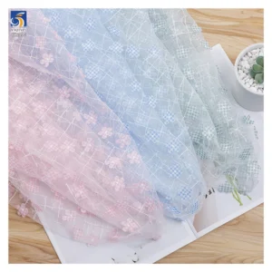 YX1110 New Fashion 2026 Design Checkered Embroidered Tulle Fabric With 3D Florals 3D Mesh Fabric for Short Skirts - 100%...