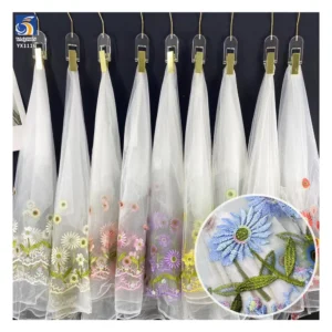 YX1116 Classic Chinese Embroidered Fabric 140cm Width Floral Grass Plant Pattern Colorful Embroidery Tulle Fabric for Hanfu...
