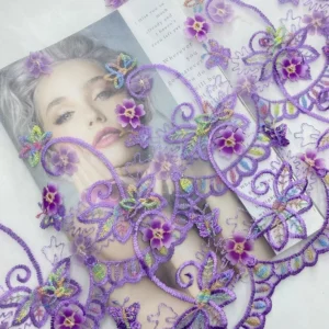YX1116 Classic Chinese Embroidered Fabric 140cm Width Floral Grass Plant Pattern Colorful Embroidery Tulle Fabric for Hanfu...