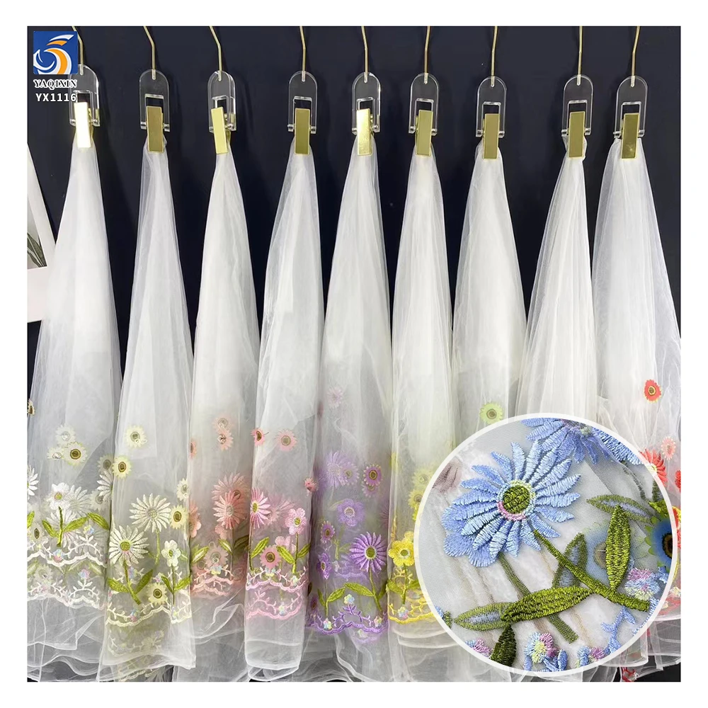 YX1116 Classic Chinese Embroidered Fabric 140cm Width Floral Grass Plant Pattern Colorful Embroidery Tulle Fabric for Hanfu...