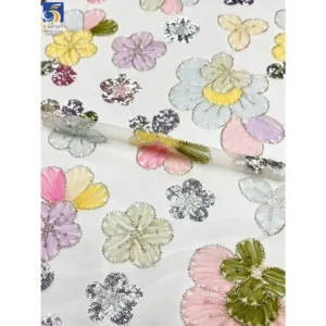 YX1122 Expensive English Embroidery Fabrics Mesh Large Flowers Garments Dress Ladies Tulle Fabric With 3D Flowers Sequins...