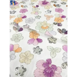 YX1122 Expensive English Embroidery Fabrics Mesh Large Flowers Garments Dress Ladies Tulle Fabric With 3D Flowers Sequins...